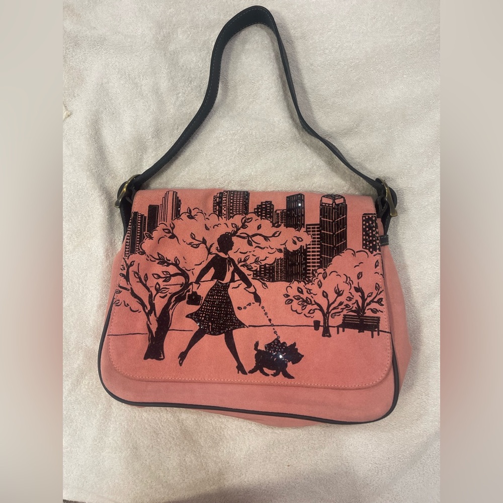 Isabella Fiore Pink City Suede shoulder Bag! Rare and so beautiful!